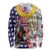 Hawaii and United States Together Long Sleeve Shirt Seal of Hawaii and Bald Eagle - Wonder Print Shop