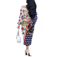 Hawaii and United States Together Off The Shoulder Long Sleeve Dress Seal of Hawaii and Bald Eagle - Wonder Print Shop