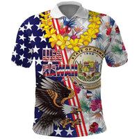 Hawaii and United States Together Polo Shirt Seal of Hawaii and Bald Eagle - Wonder Print Shop