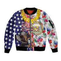 Hawaii and United States Together Sleeve Zip Bomber Jacket Seal of Hawaii and Bald Eagle - Wonder Print Shop