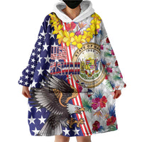 Hawaii and United States Together Wearable Blanket Hoodie Seal of Hawaii and Bald Eagle - Wonder Print Shop