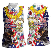 Hawaii and United States Together Women Sleeveless Polo Shirt Seal of Hawaii and Bald Eagle - Wonder Print Shop