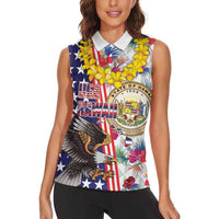 Hawaii and United States Together Women Sleeveless Polo Shirt Seal of Hawaii and Bald Eagle - Wonder Print Shop