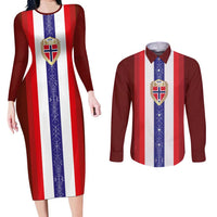 Custom Norway Football Couples Matching Long Sleeve Bodycon Dress and Long Sleeve Button Shirt Norwegian Stripes-Viking Style - Wonder Print Shop