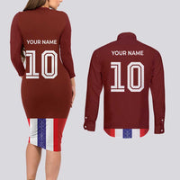 Custom Norway Football Couples Matching Long Sleeve Bodycon Dress and Long Sleeve Button Shirt Norwegian Stripes-Viking Style - Wonder Print Shop