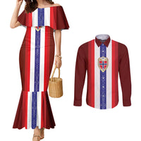 Custom Norway Football Couples Matching Mermaid Dress and Long Sleeve Button Shirt Norwegian Stripes-Viking Style - Wonder Print Shop