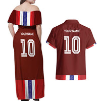 Custom Norway Football Couples Matching Off Shoulder Maxi Dress and Hawaiian Shirt Norwegian Stripes-Viking Style - Wonder Print Shop