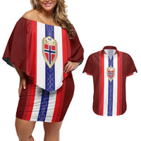 Custom Norway Football Couples Matching Off Shoulder Short Dress and Hawaiian Shirt Norwegian Stripes-Viking Style - Wonder Print Shop