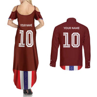 Custom Norway Football Couples Matching Summer Maxi Dress and Long Sleeve Button Shirt Norwegian Stripes-Viking Style - Wonder Print Shop