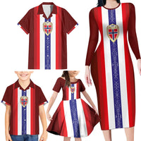 Custom Norway Football Family Matching Long Sleeve Bodycon Dress and Hawaiian Shirt Norwegian Stripes-Viking Style - Wonder Print Shop