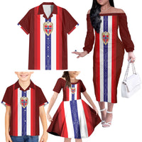 Custom Norway Football Family Matching Off The Shoulder Long Sleeve Dress and Hawaiian Shirt Norwegian Stripes-Viking Style - Wonder Print Shop