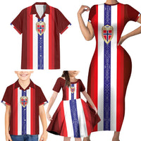 Custom Norway Football Family Matching Short Sleeve Bodycon Dress and Hawaiian Shirt Norwegian Stripes-Viking Style - Wonder Print Shop