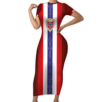 Custom Norway Football Family Matching Short Sleeve Bodycon Dress and Hawaiian Shirt Norwegian Stripes-Viking Style - Wonder Print Shop