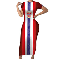Custom Norway Football Short Sleeve Bodycon Dress Norwegian Stripes-Viking Style - Wonder Print Shop