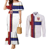 Custom Norway Football Couples Matching Mermaid Dress and Long Sleeve Button Shirt Norwegian Flag Style with Rosemaling Pattern - Wonder Print Shop