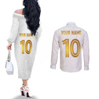 Custom Norway Football Couples Matching Off The Shoulder Long Sleeve Dress and Long Sleeve Button Shirt Norwegian Flag Style with Rosemaling Pattern - Wonder Print Shop