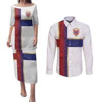 Custom Norway Football Couples Matching Puletasi and Long Sleeve Button Shirt Norwegian Flag Style with Rosemaling Pattern - Wonder Print Shop