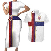 Custom Norway Football Couples Matching Short Sleeve Bodycon Dress and Hawaiian Shirt Norwegian Flag Style with Rosemaling Pattern - Wonder Print Shop