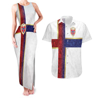 Custom Norway Football Couples Matching Tank Maxi Dress and Hawaiian Shirt Norwegian Flag Style with Rosemaling Pattern - Wonder Print Shop