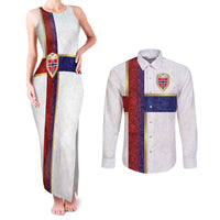 Custom Norway Football Couples Matching Tank Maxi Dress and Long Sleeve Button Shirt Norwegian Flag Style with Rosemaling Pattern - Wonder Print Shop