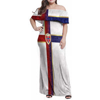 Custom Norway Football Family Matching Off Shoulder Maxi Dress and Hawaiian Shirt Norwegian Flag Style with Rosemaling Pattern - Wonder Print Shop