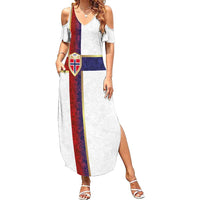 Custom Norway Football Family Matching Summer Maxi Dress and Hawaiian Shirt Norwegian Flag Style with Rosemaling Pattern - Wonder Print Shop