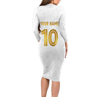 Custom Norway Football Long Sleeve Bodycon Dress Norwegian Flag Style with Rosemaling Pattern - Wonder Print Shop