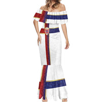 Custom Norway Football Mermaid Dress Norwegian Flag Style with Rosemaling Pattern - Wonder Print Shop