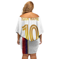 Custom Norway Football Off Shoulder Short Dress Norwegian Flag Style with Rosemaling Pattern - Wonder Print Shop