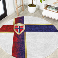 Norway Football Round Carpet Norwegian Flag Style with Rosemaling Pattern - Wonder Print Shop