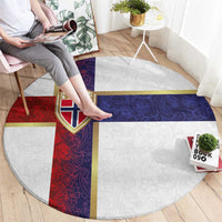 Norway Football Round Carpet Norwegian Flag Style with Rosemaling Pattern - Wonder Print Shop