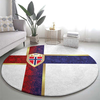 Norway Football Round Carpet Norwegian Flag Style with Rosemaling Pattern - Wonder Print Shop