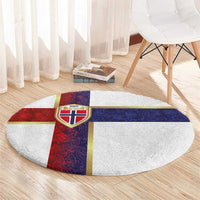 Norway Football Round Carpet Norwegian Flag Style with Rosemaling Pattern - Wonder Print Shop