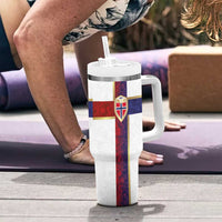 Norway Football Tumbler With Handle Norwegian Flag Style with Rosemaling Pattern LT03