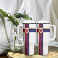 Norway Football Tumbler With Handle Norwegian Flag Style with Rosemaling Pattern LT03