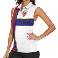 Custom Norway Football Women Sleeveless Polo Shirt Norwegian Flag Style with Rosemaling Pattern - Wonder Print Shop