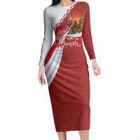 Indonesia Independence Day Long Sleeve Bodycon Dress Dirgahayu-Long Live Indonesia