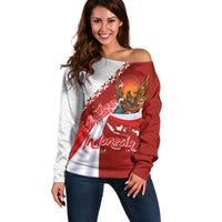 Indonesia Independence Day Off Shoulder Sweater Dirgahayu-Long Live Indonesia
