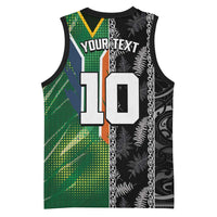 Custom Aotearoa South Africa Rugby Freedom Cup Basketball Jersey Maori Silver Fern Art and Sporty Flag SA - Wonder Print Shop