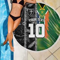 Custom Aotearoa South Africa Rugby Freedom Cup Beach Blanket Maori Silver Fern Art and Sporty Flag SA - Wonder Print Shop