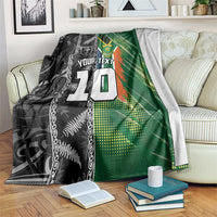 Custom Aotearoa South Africa Rugby Freedom Cup Blanket Maori Silver Fern Art and Sporty Flag SA - Wonder Print Shop