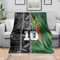 Custom Aotearoa South Africa Rugby Freedom Cup Blanket Maori Silver Fern Art and Sporty Flag SA - Wonder Print Shop