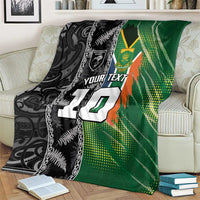 Custom Aotearoa South Africa Rugby Freedom Cup Blanket Maori Silver Fern Art and Sporty Flag SA - Wonder Print Shop