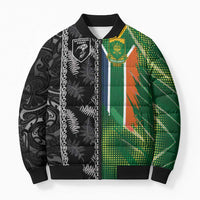 Custom Aotearoa South Africa Rugby Freedom Cup Bomber Puffer Jacket Maori Silver Fern Art and Sporty Flag SA - Wonder Print Shop
