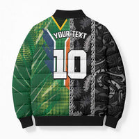 Custom Aotearoa South Africa Rugby Freedom Cup Bomber Puffer Jacket Maori Silver Fern Art and Sporty Flag SA - Wonder Print Shop
