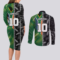 Custom Aotearoa South Africa Rugby Freedom Cup Couples Matching Long Sleeve Bodycon Dress and Long Sleeve Button Shirt Maori Silver Fern Art and Sporty Flag SA - Wonder Print Shop