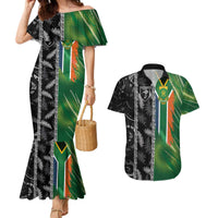 Custom Aotearoa South Africa Rugby Freedom Cup Couples Matching Mermaid Dress and Hawaiian Shirt Maori Silver Fern Art and Sporty Flag SA - Wonder Print Shop