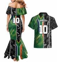 Custom Aotearoa South Africa Rugby Freedom Cup Couples Matching Mermaid Dress and Hawaiian Shirt Maori Silver Fern Art and Sporty Flag SA - Wonder Print Shop