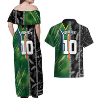 Custom Aotearoa South Africa Rugby Freedom Cup Couples Matching Off Shoulder Maxi Dress and Hawaiian Shirt Maori Silver Fern Art and Sporty Flag SA - Wonder Print Shop