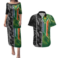 Custom Aotearoa South Africa Rugby Freedom Cup Couples Matching Puletasi and Hawaiian Shirt Maori Silver Fern Art and Sporty Flag SA - Wonder Print Shop